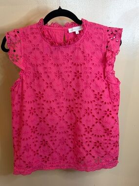 House of Harlow Pink Eyelet Cotton Blouse